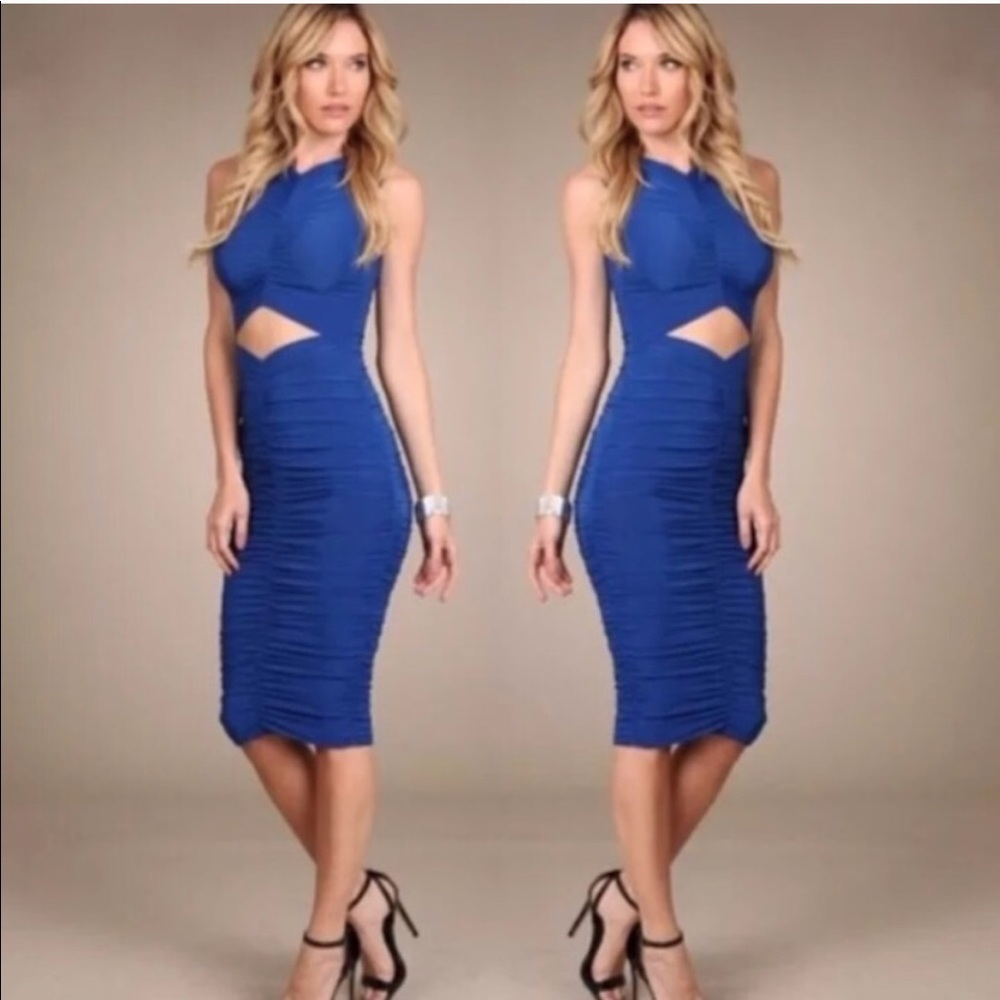 Royal Blue Ruching Midi Dress - Picture 2 of 6